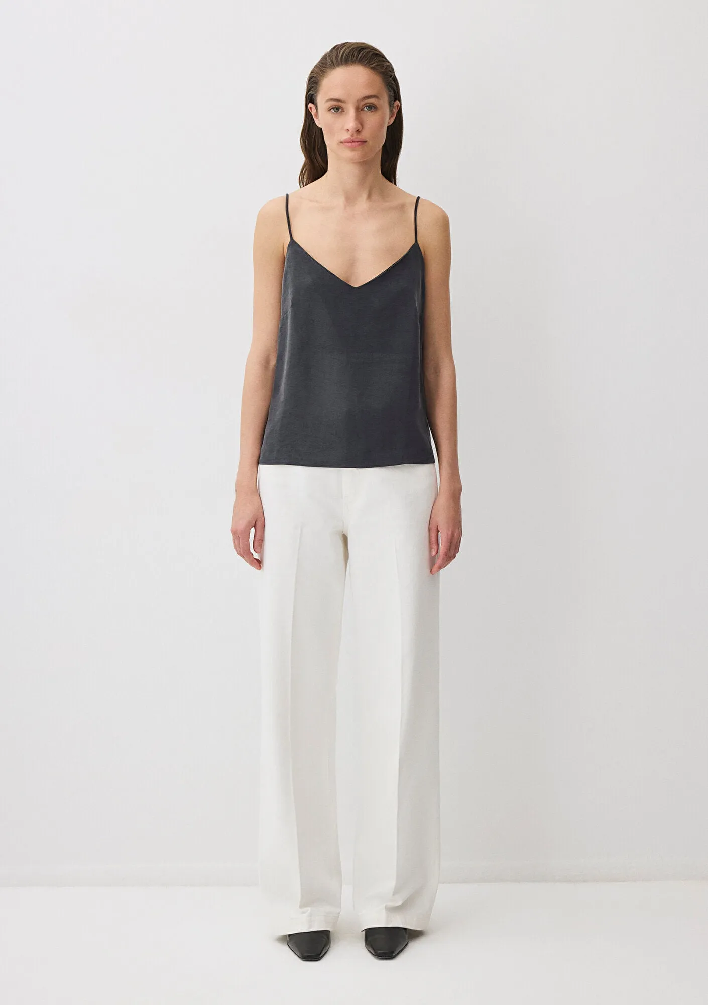 Black Tencel TM Lyocell Strap Blouse