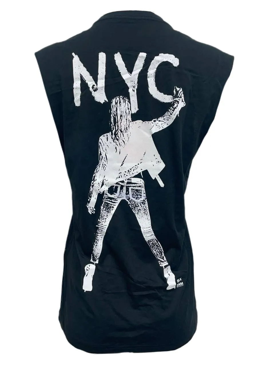 BLK DNM Women's Black Printed Pima Cotton Sleeveless T-Shirt 28 Size S NWT