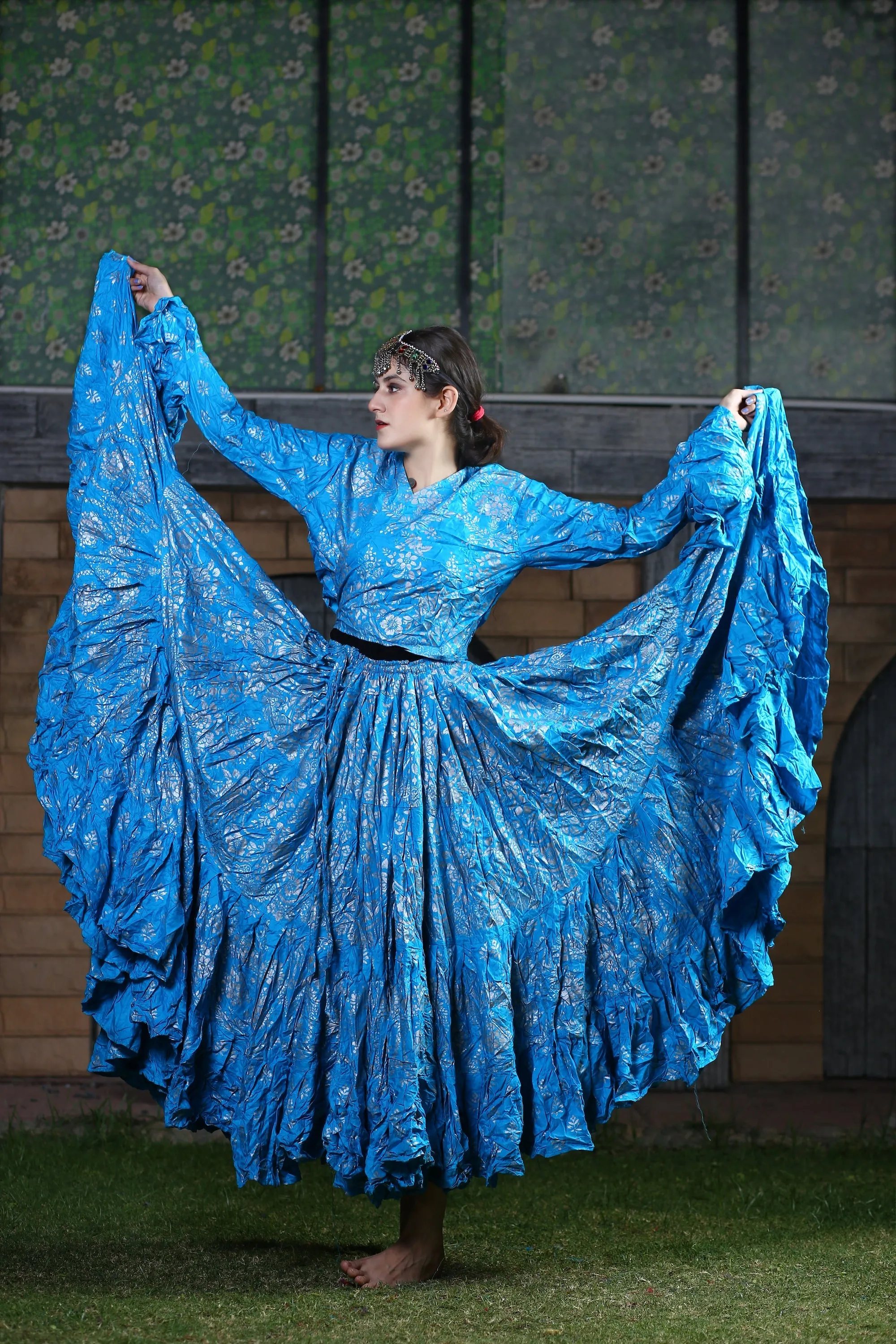 Block print skirt Blue with Silver Design WLS