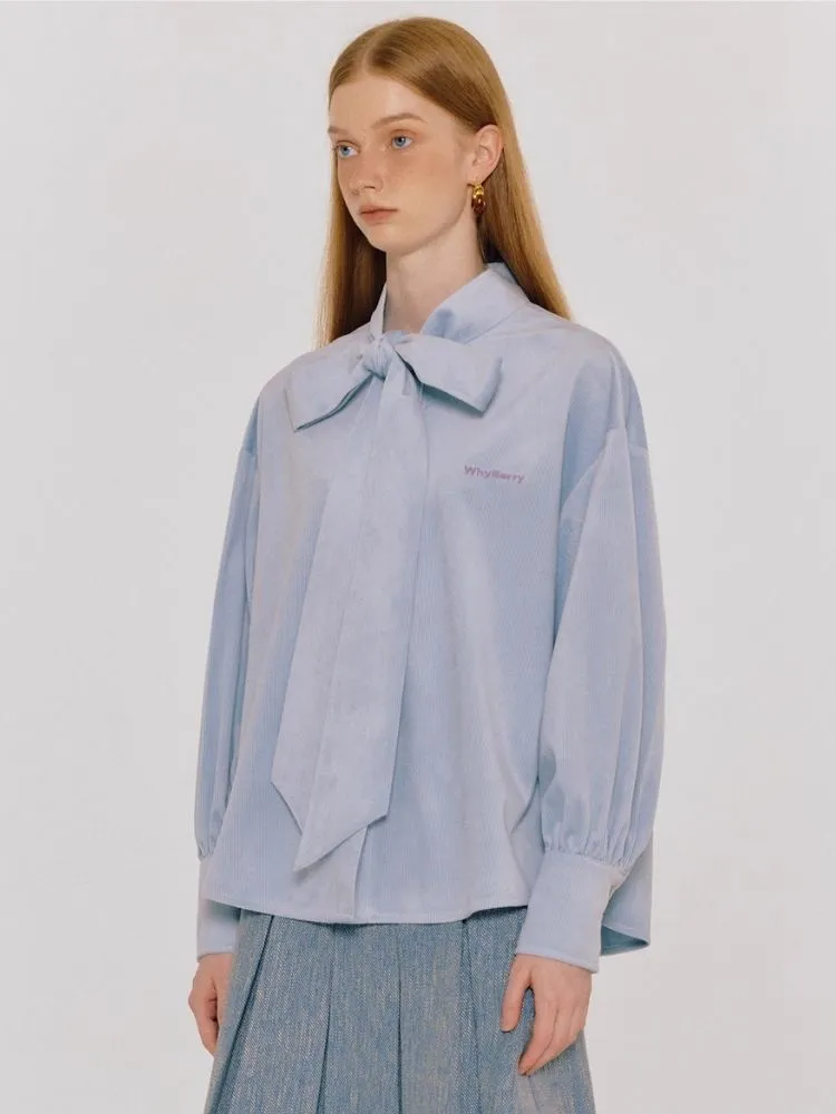 blue bow loose shirt