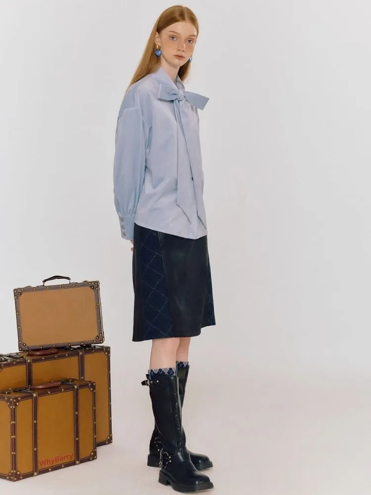 blue bow loose shirt