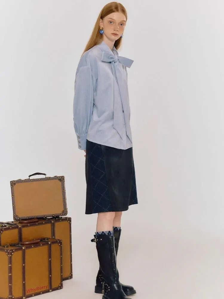 blue bow loose shirt