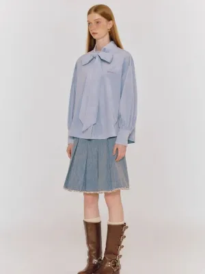 blue bow loose shirt