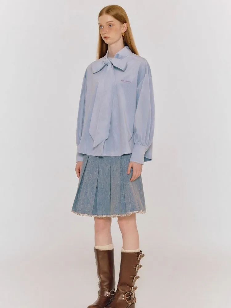 blue bow loose shirt