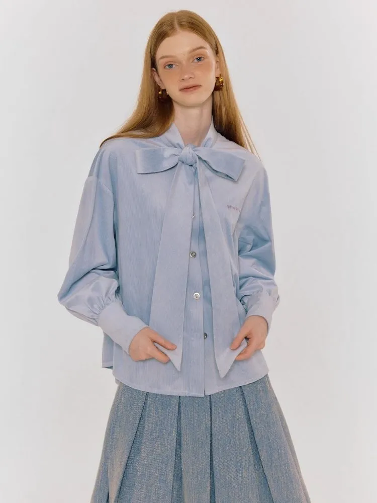 blue bow loose shirt