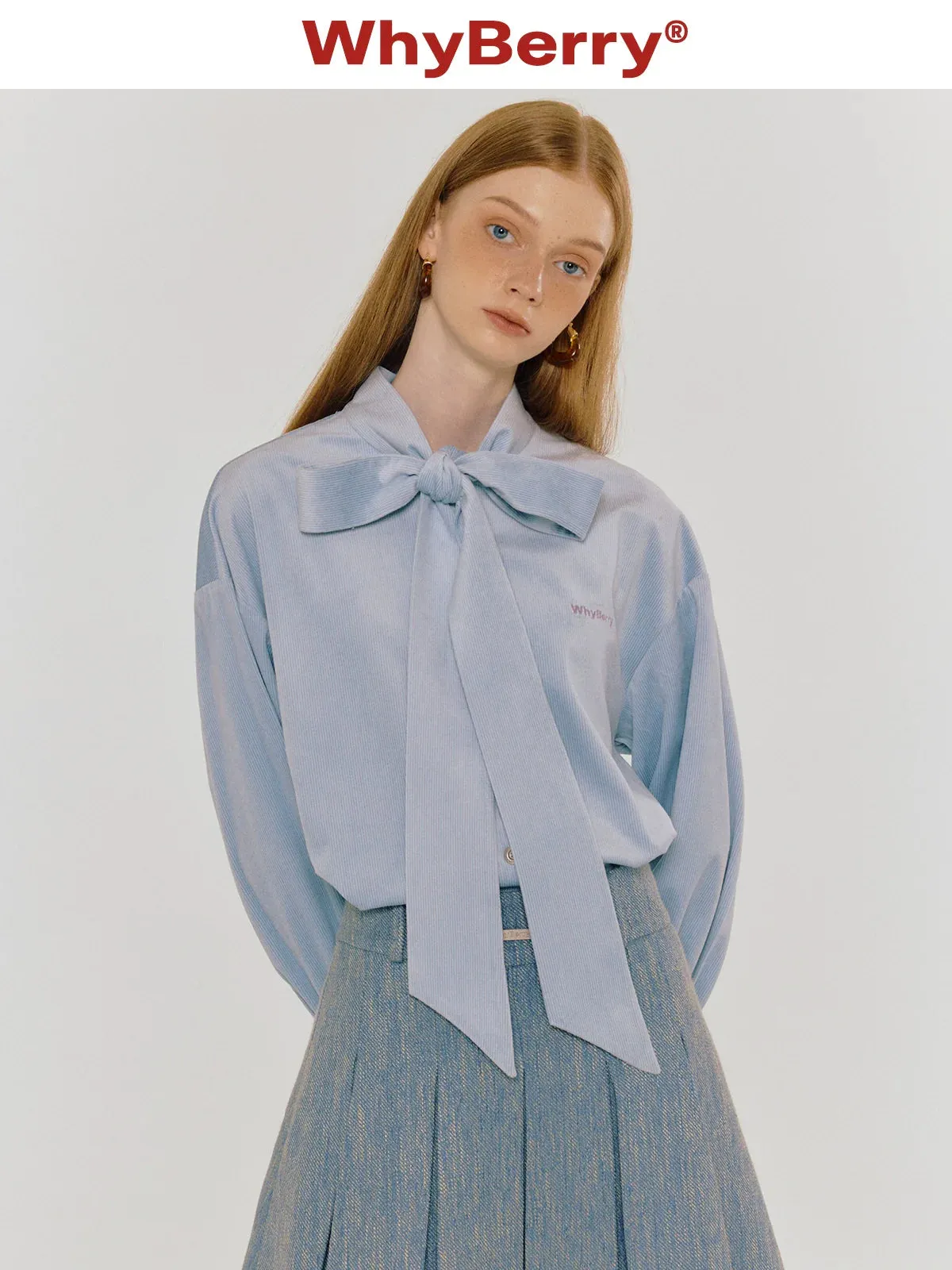 blue bow loose shirt