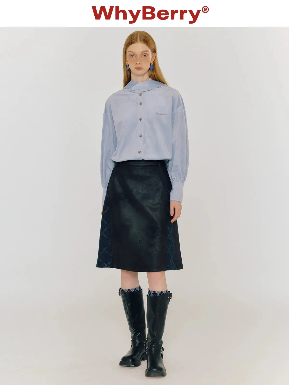 blue bow loose shirt
