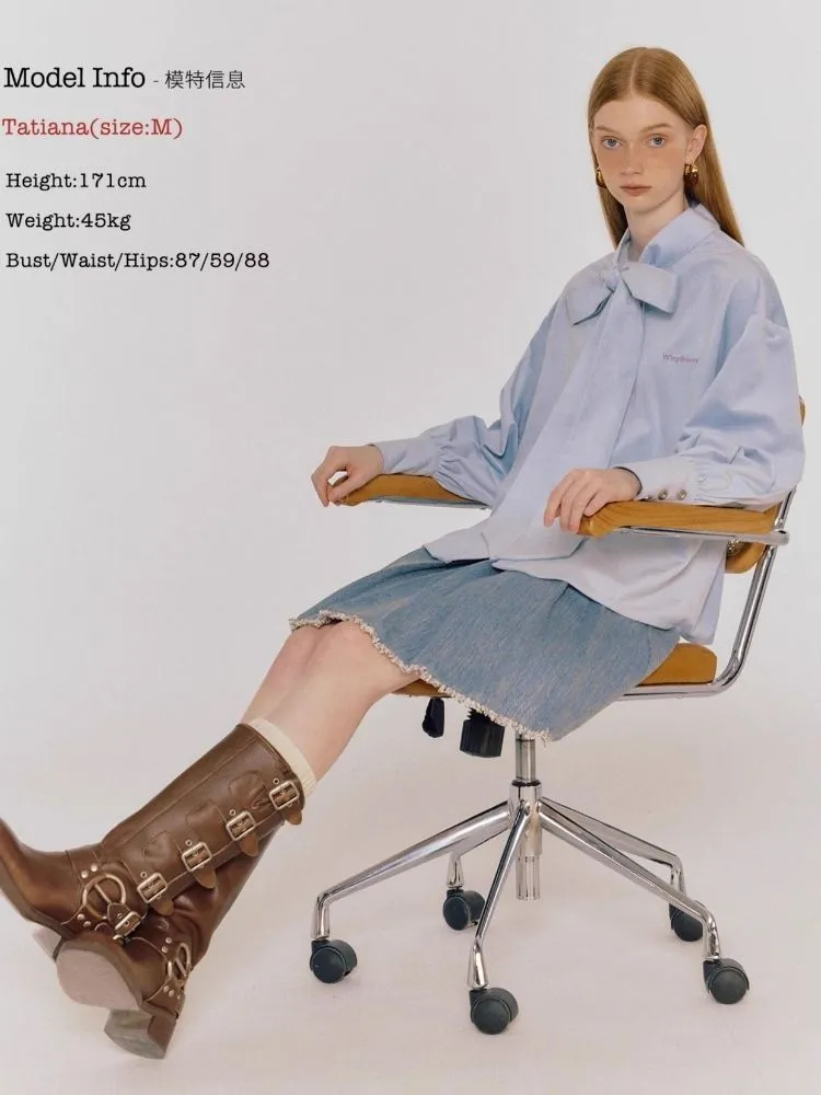 blue bow loose shirt