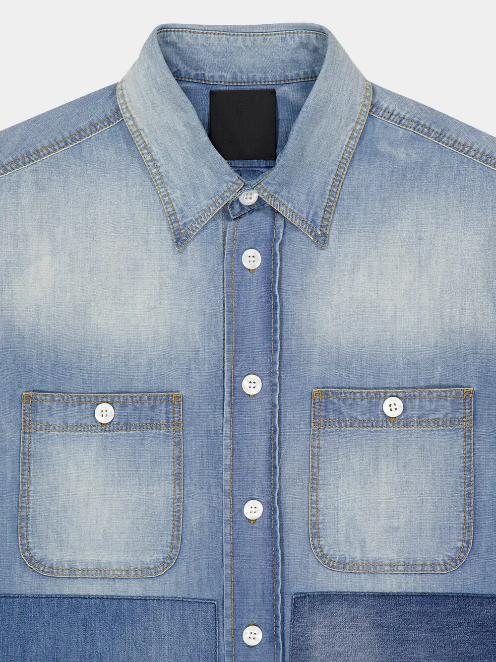 Blue Patchwork Denim Shirt