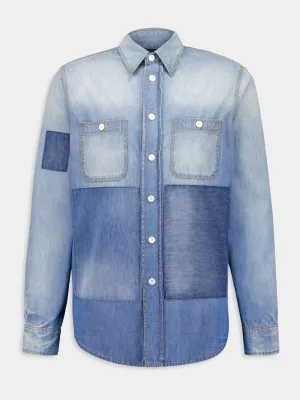 Blue Patchwork Denim Shirt
