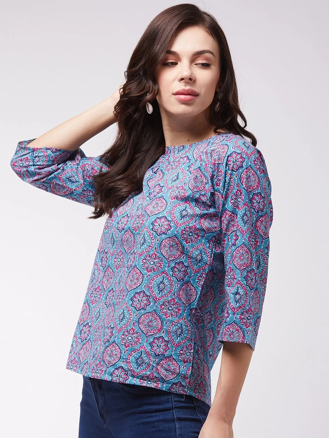 Blue Pink Motif Top