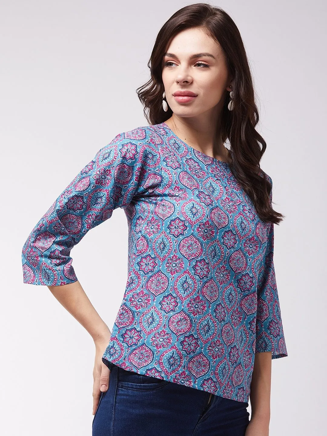 Blue Pink Motif Top