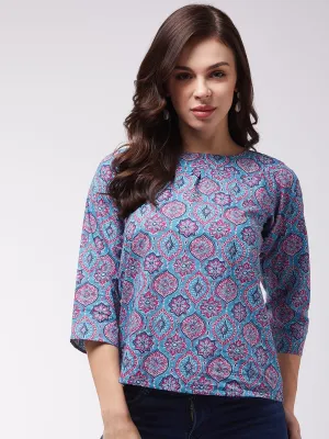 Blue Pink Motif Top
