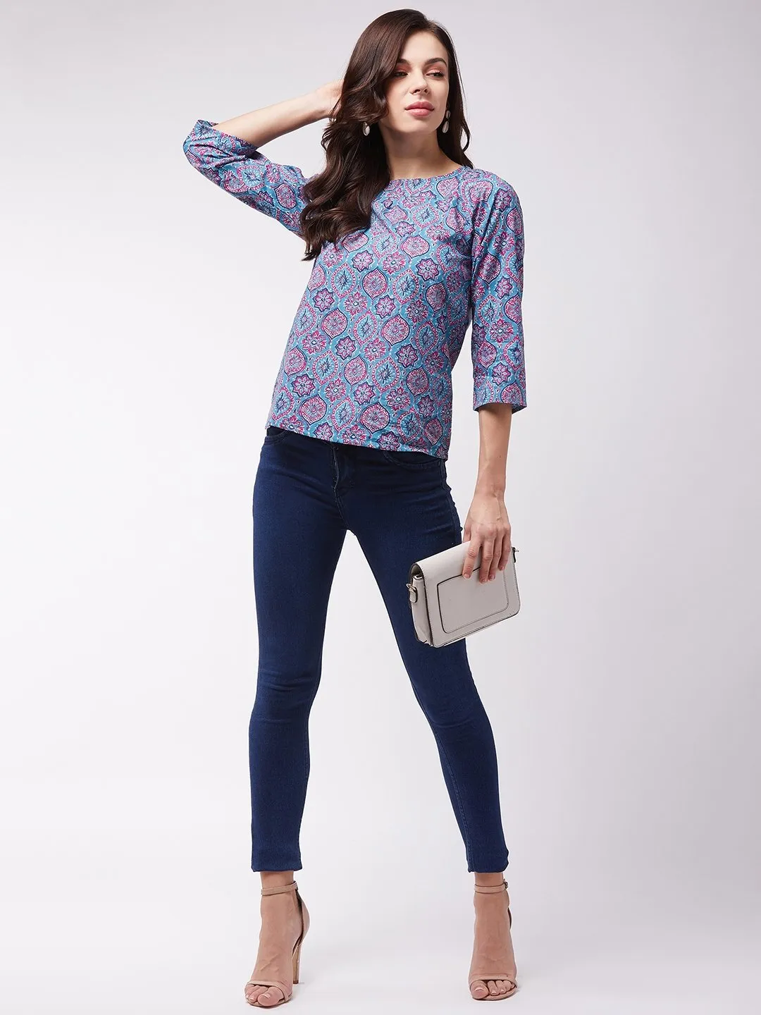 Blue Pink Motif Top