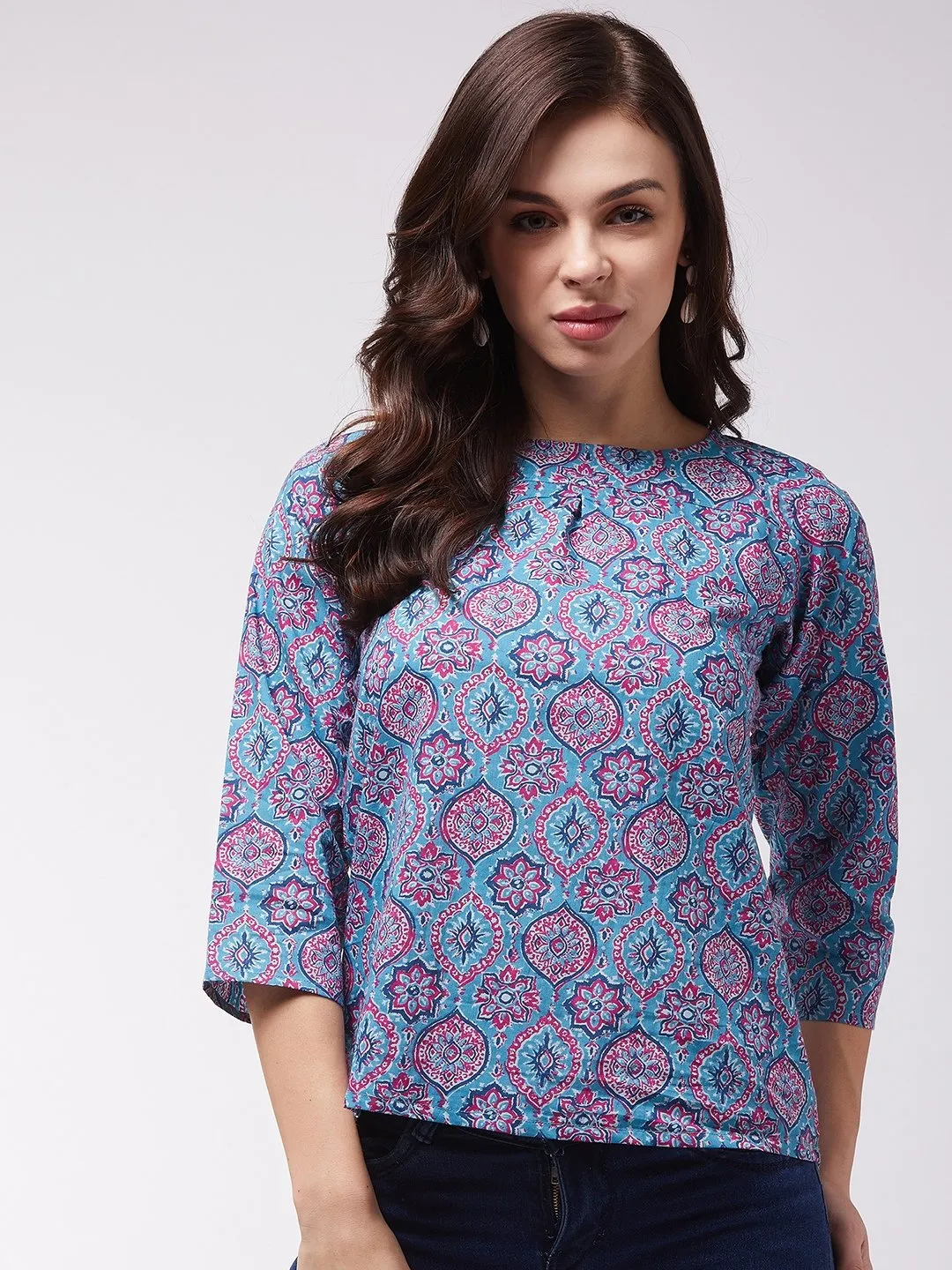 Blue Pink Motif Top