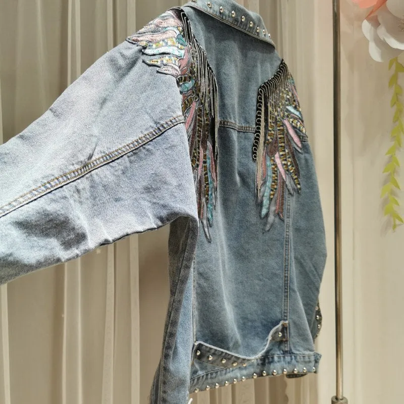 Boho Wings Denim Embroidered Jacket