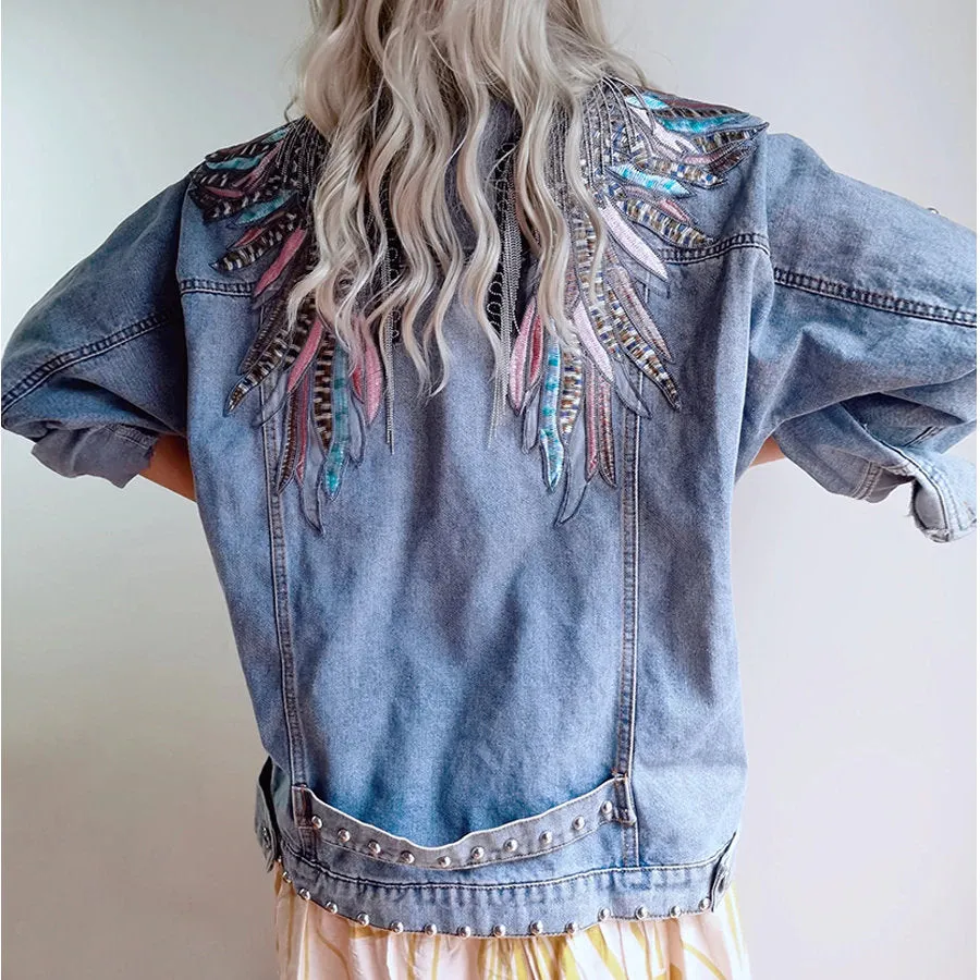 Boho Wings Denim Embroidered Jacket