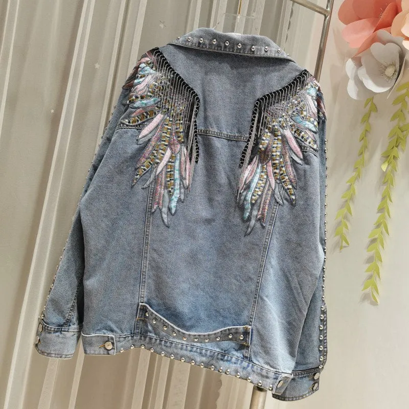 Boho Wings Denim Embroidered Jacket