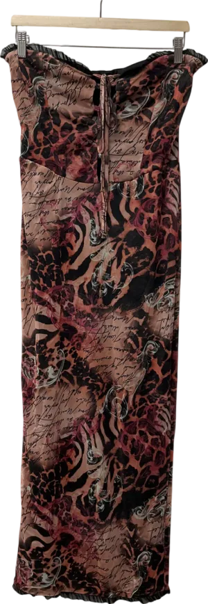 boohoo Brown Floral Tie Front Maxi Dress UK 14