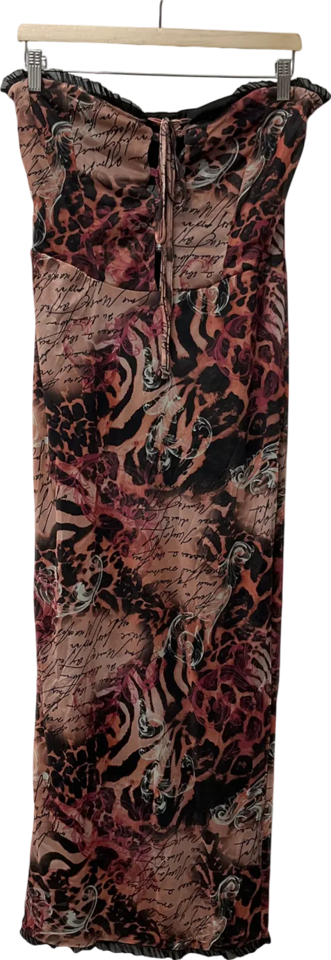 boohoo Brown Floral Tie Front Maxi Dress UK 14