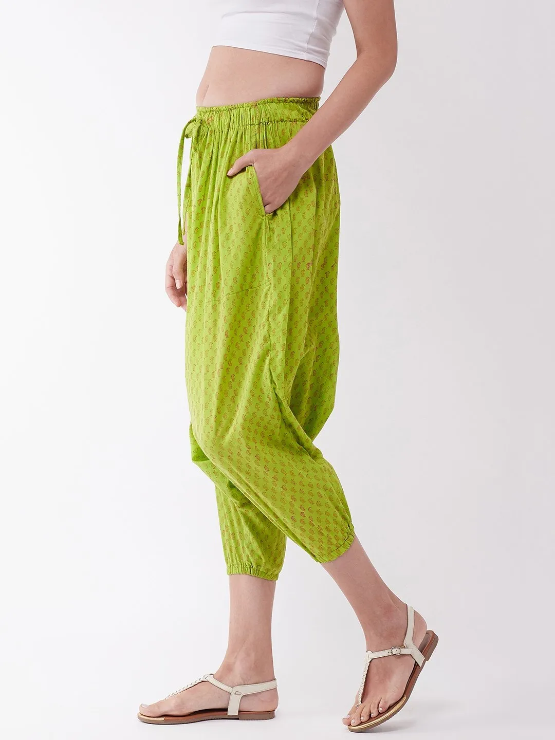 Bright Green Block Print Harem