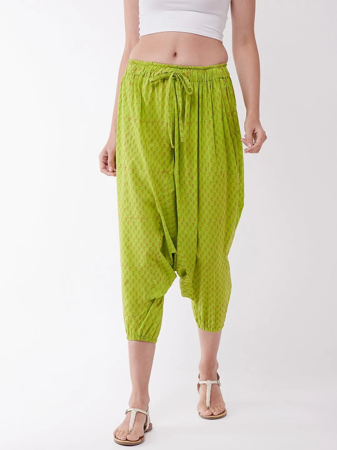 Bright Green Block Print Harem