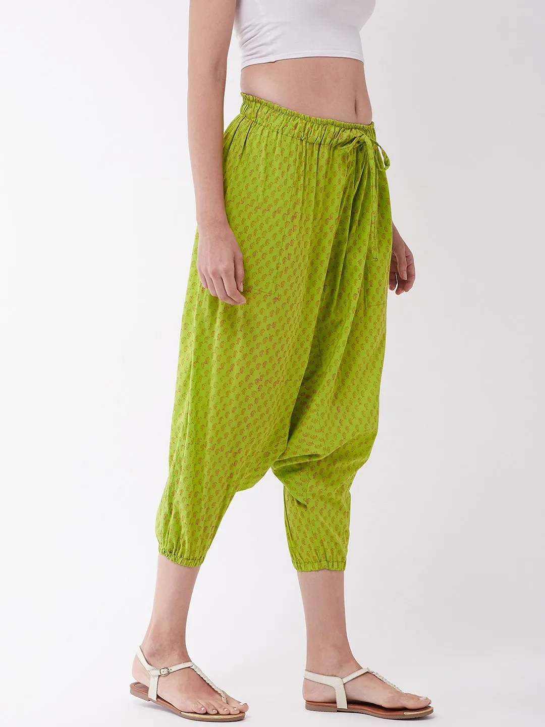 Bright Green Block Print Harem