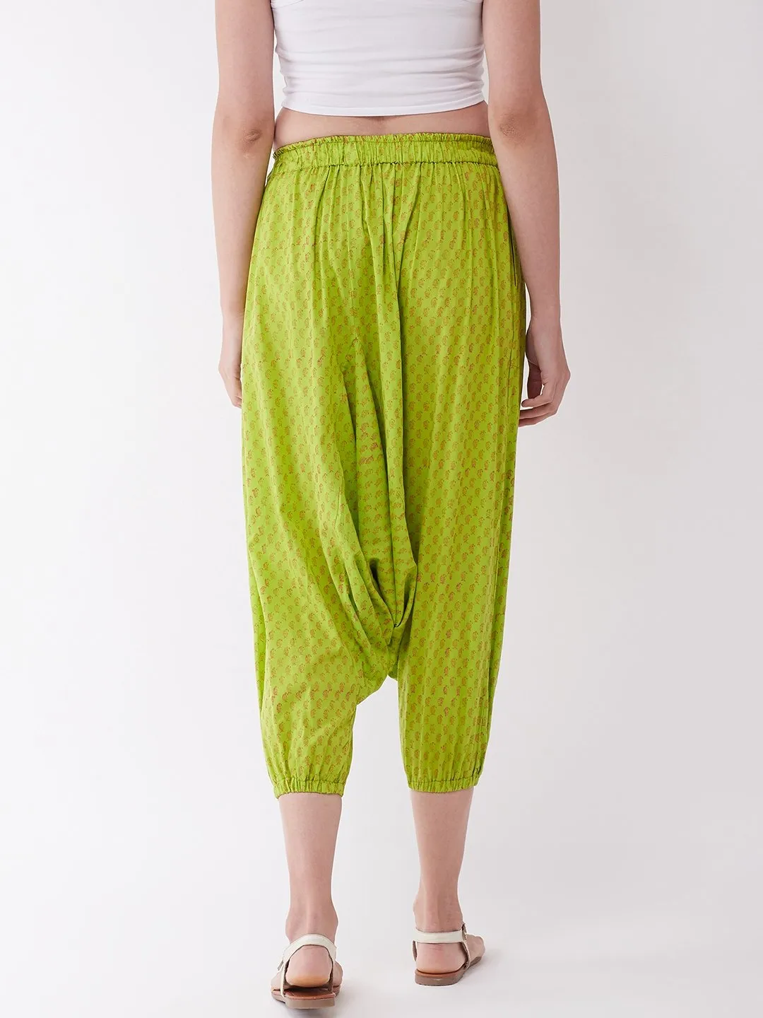 Bright Green Block Print Harem