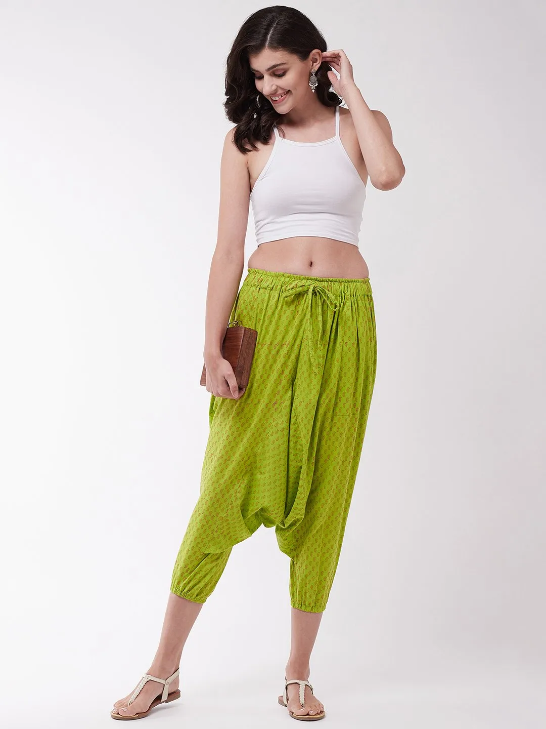 Bright Green Block Print Harem