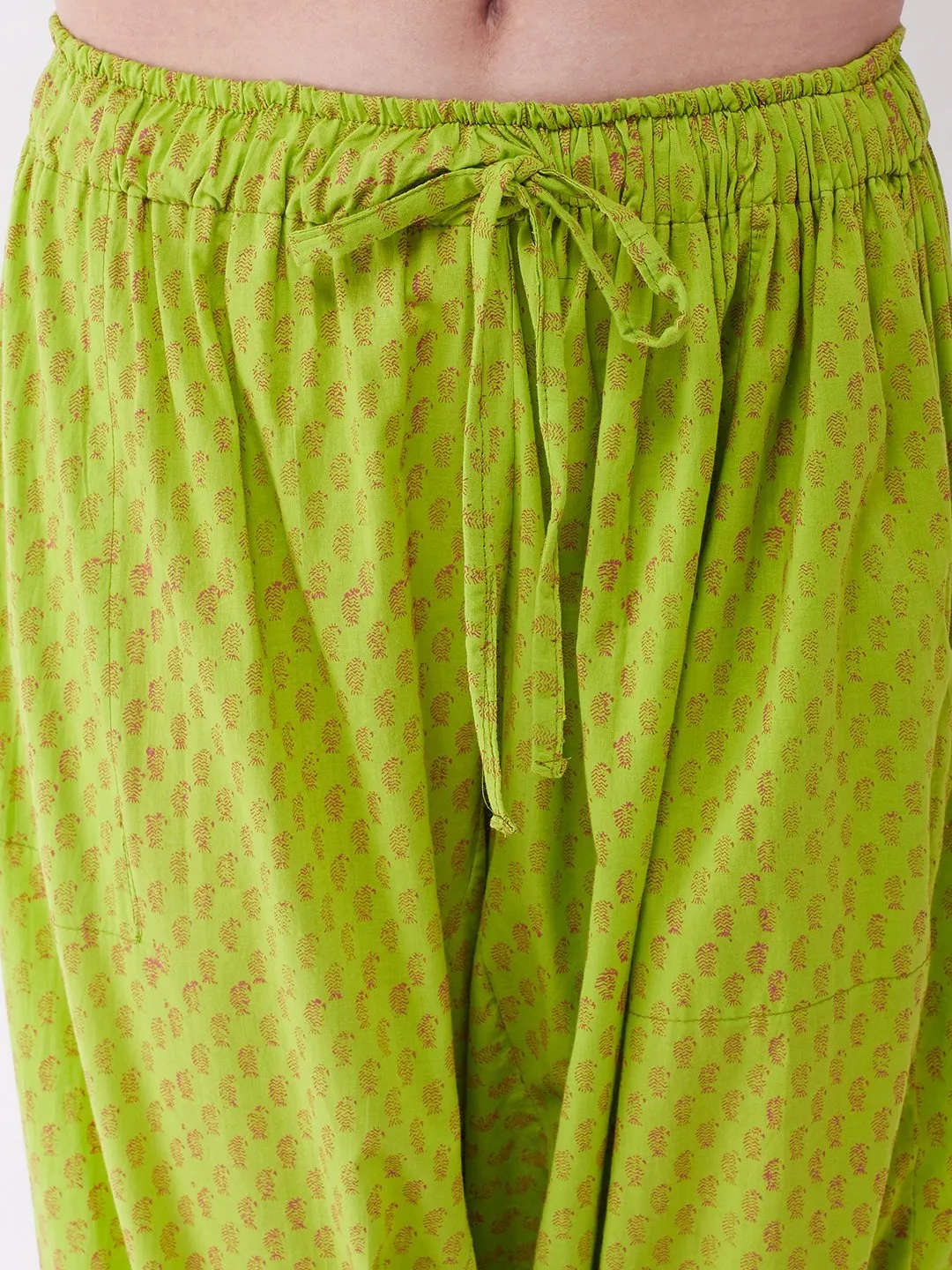 Bright Green Block Print Harem