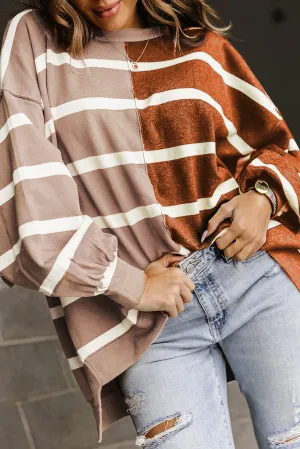 Brown Oversized Contrast Printed Dropped Shoulder Top
