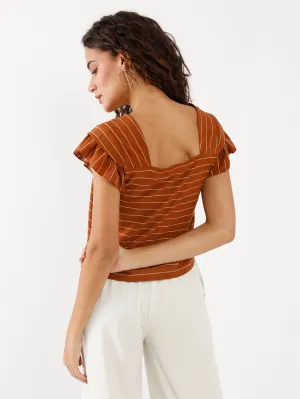 Brown Printed Ruffled Top