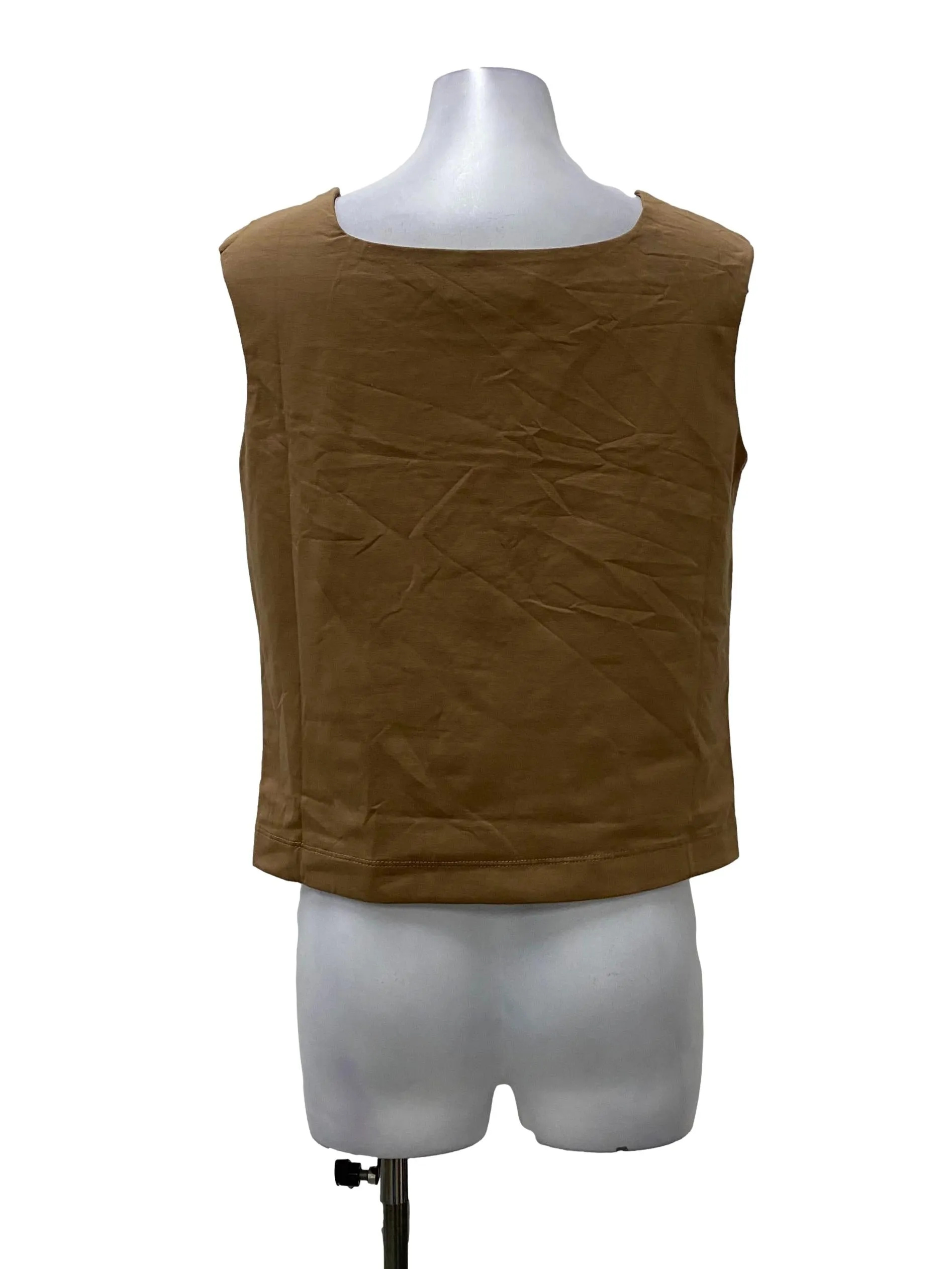 Brown Square Neck Sleeveless Top