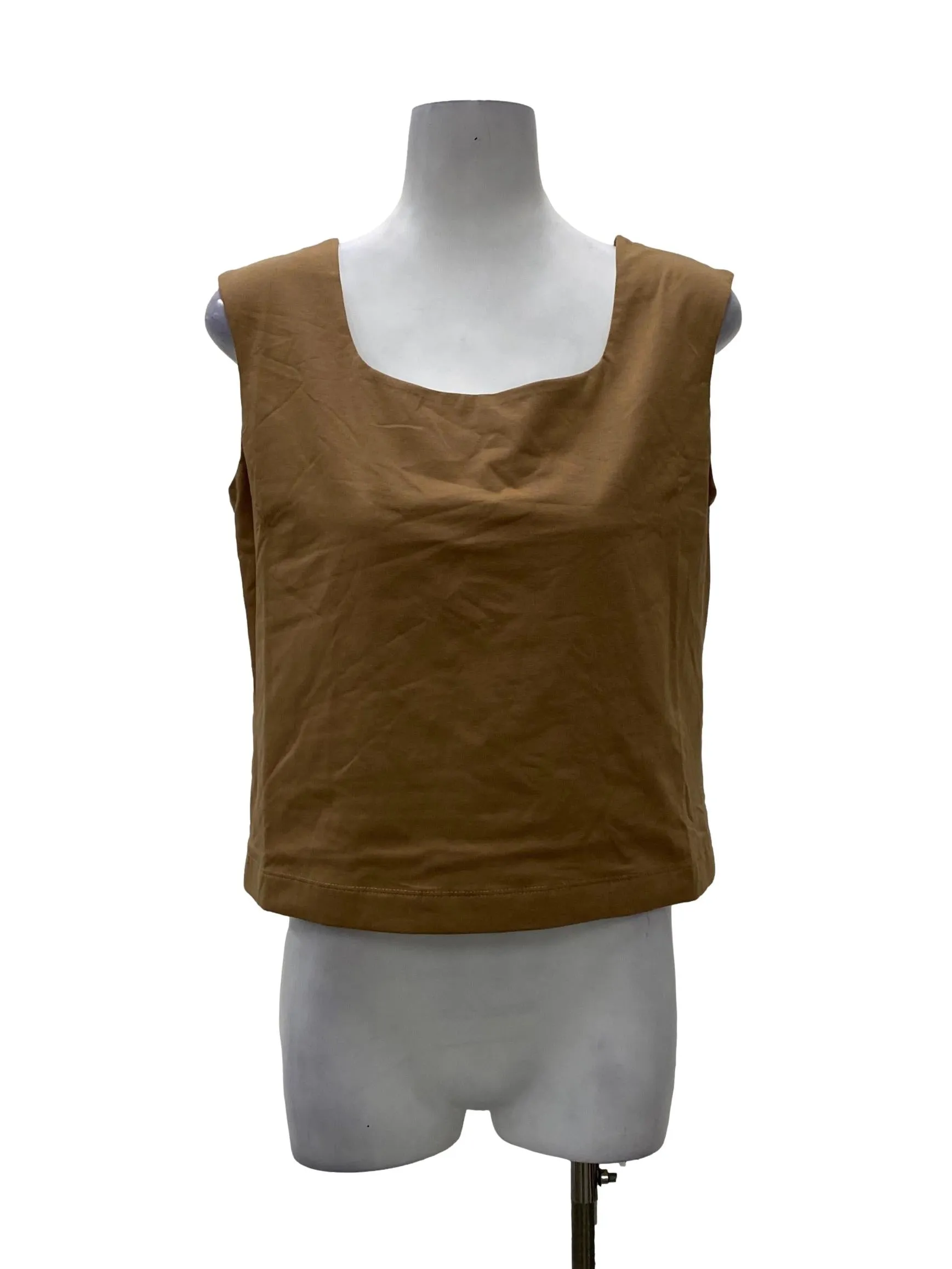 Brown Square Neck Sleeveless Top