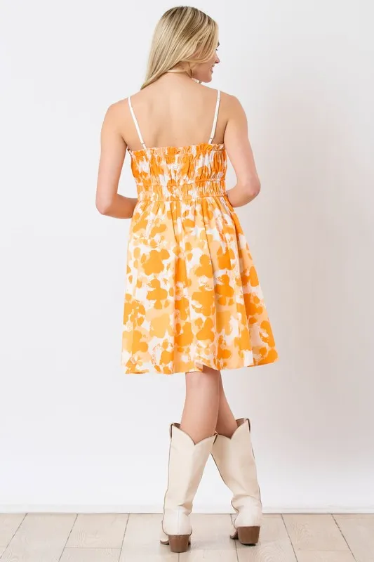 Brushed Print Sleeveless Tiered Dress
