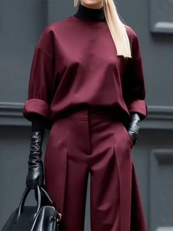 Burgundy Half Cuff Sleeves Loose Fit Top