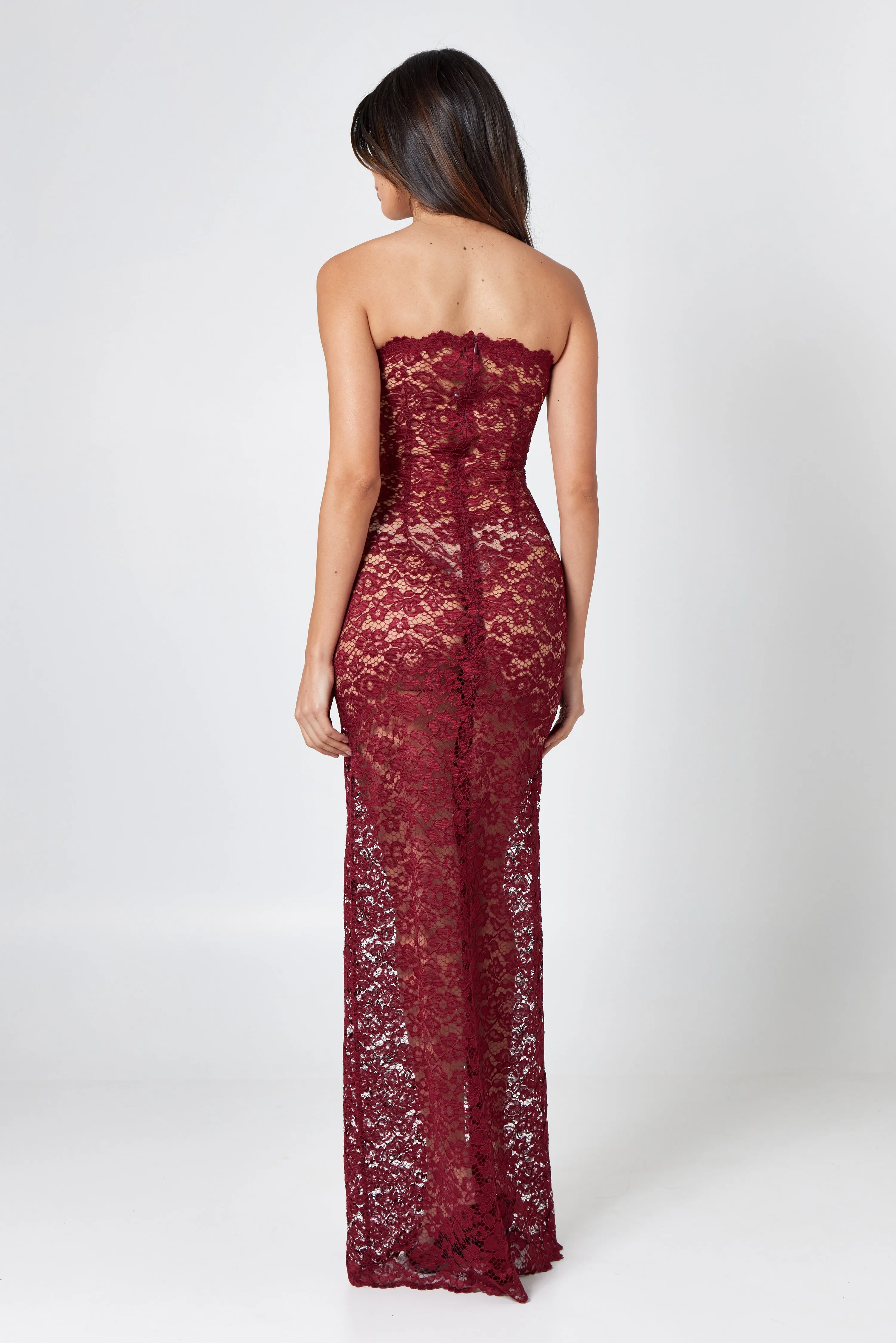Burgundy Lace Unlined Maxi Dress