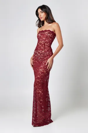 Burgundy Lace Unlined Maxi Dress