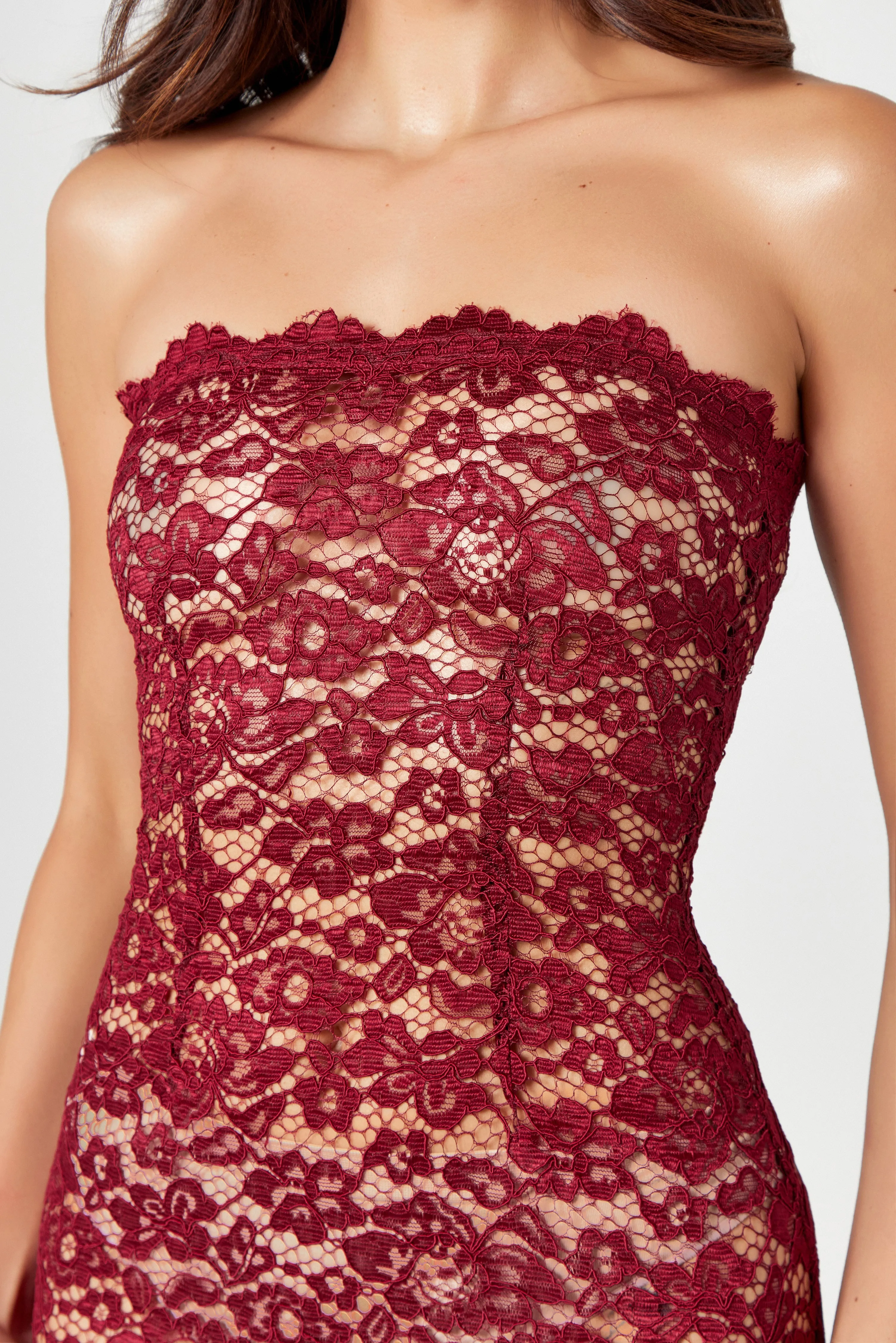 Burgundy Lace Unlined Maxi Dress