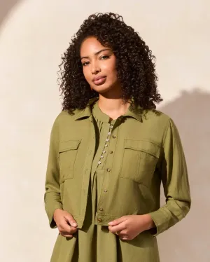Button Front Denim Jacket in Loden