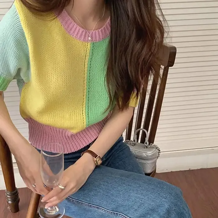 Candy Fairy Pastel Knit Top with Ribbed Knit Construction