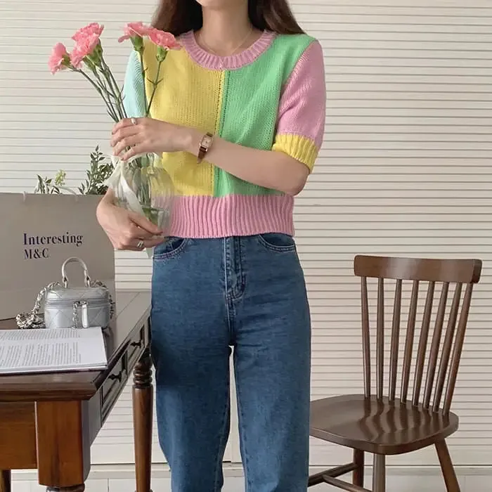 Candy Fairy Pastel Knit Top with Ribbed Knit Construction