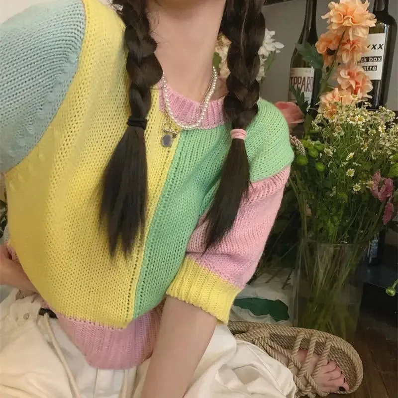 Candy Fairy Pastel Knit Top with Ribbed Knit Construction