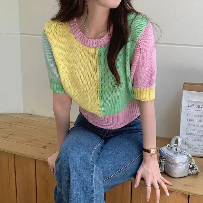 Candy Fairy Pastel Knit Top with Ribbed Knit Construction