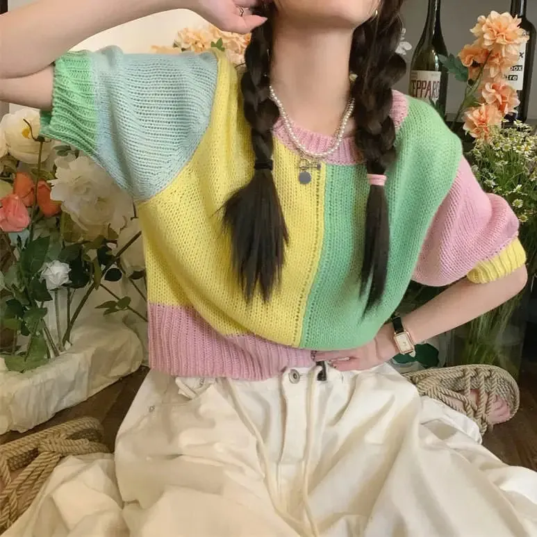 Candy Fairy Pastel Knit Top with Ribbed Knit Construction