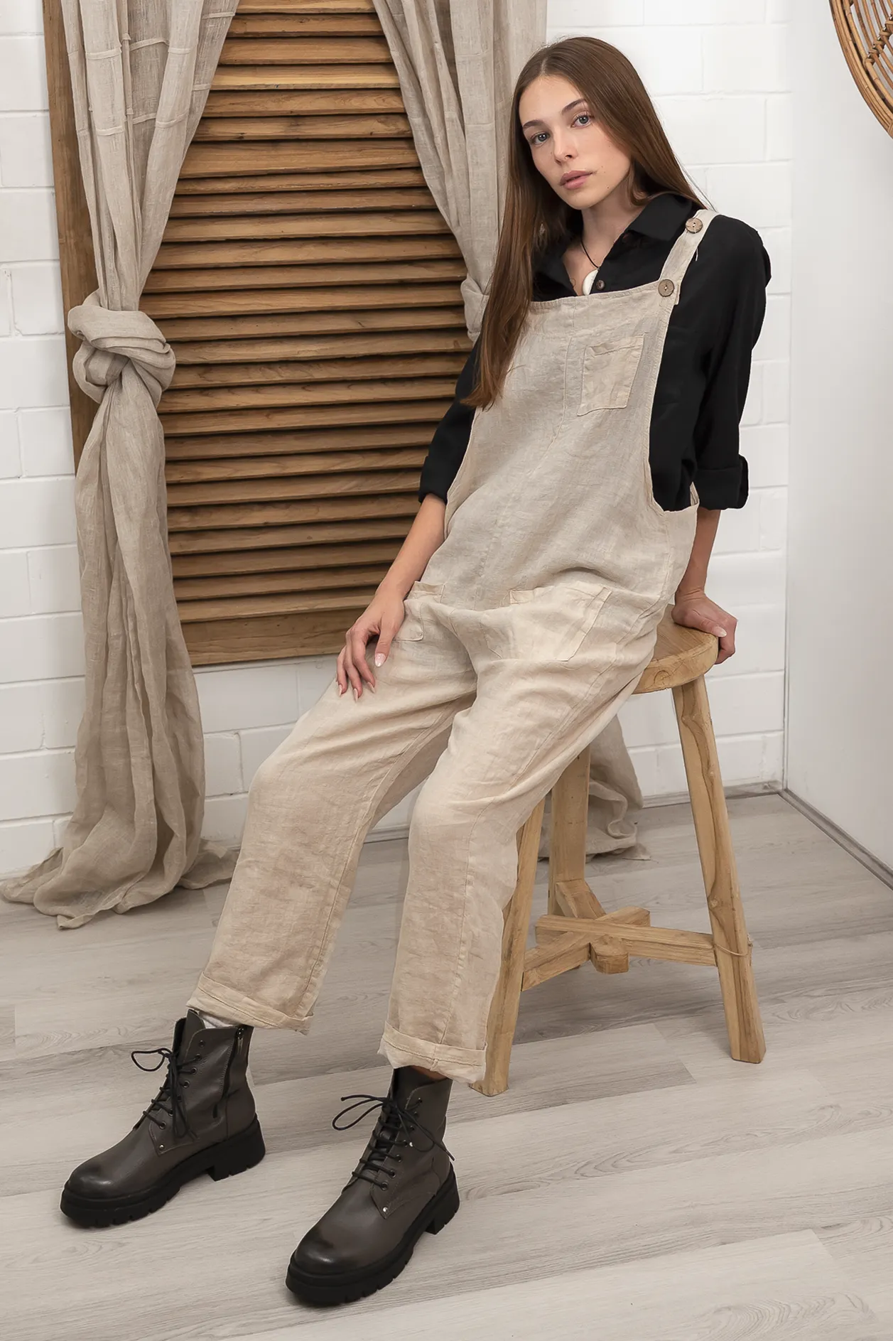 'Cara' Linen Jumpsuit - Sand