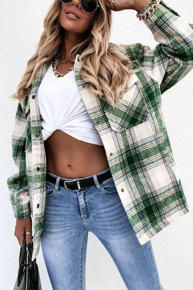 Casual Loose Retro Plaid Stitching Shirt Jacket(3 Colors)
