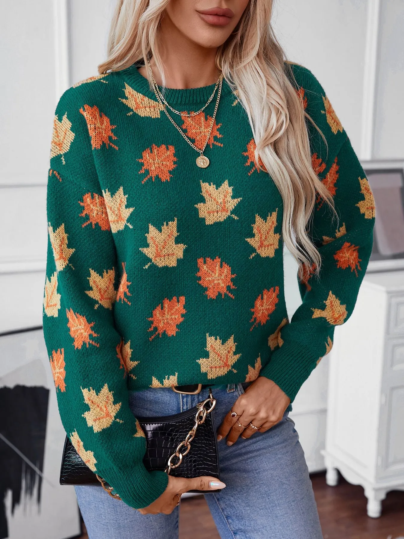 Casual Round Neck Knit Sweater for Women