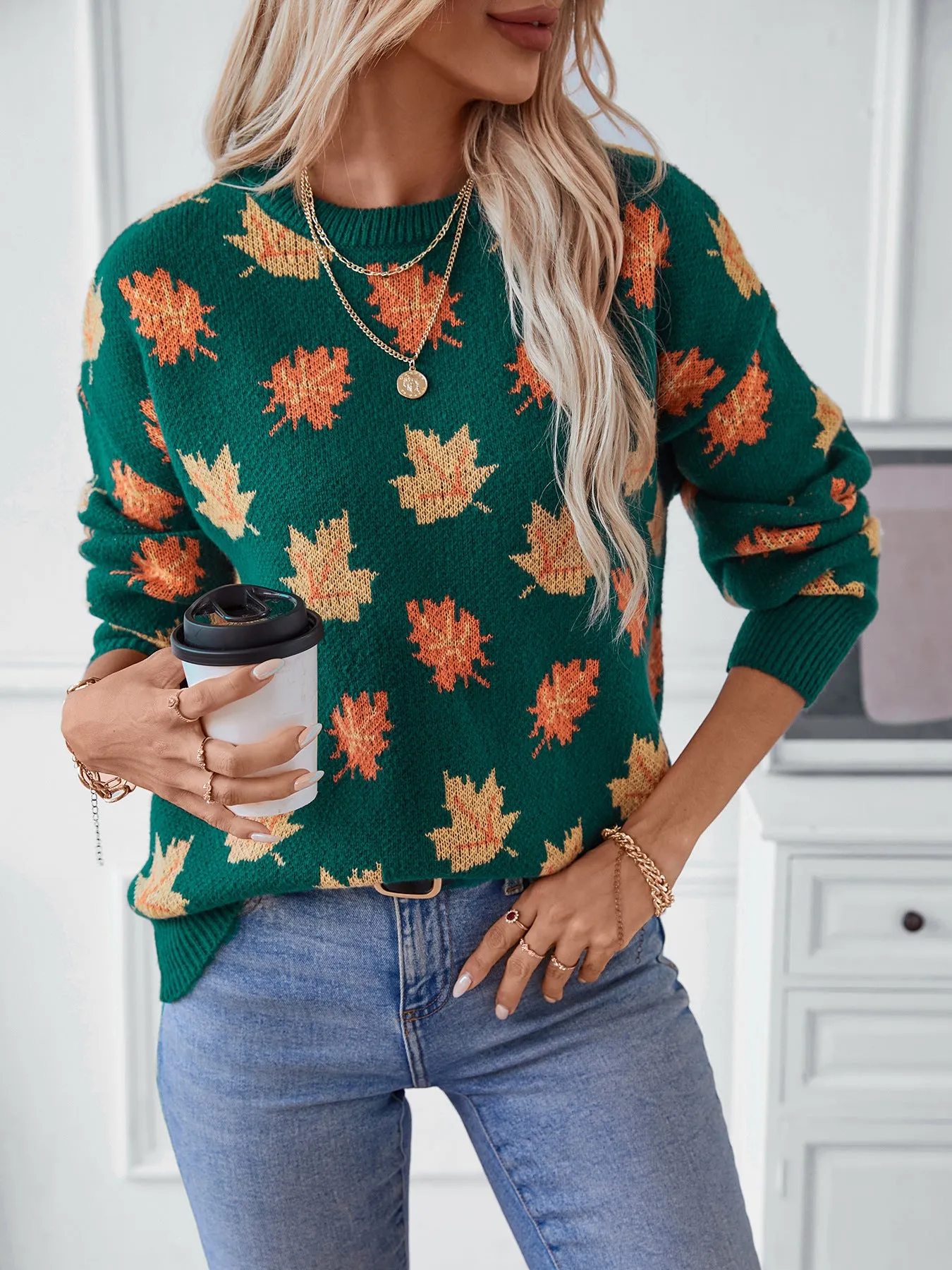 Casual Round Neck Knit Sweater for Women
