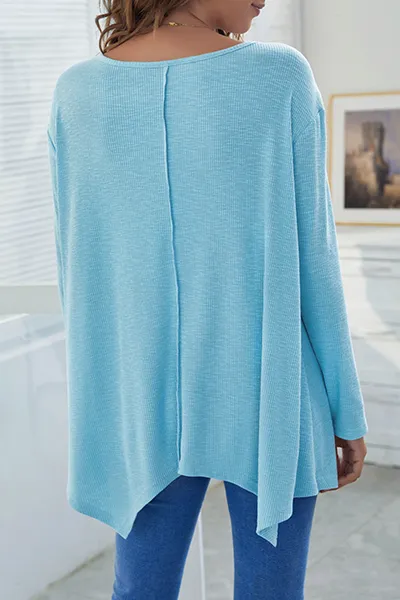 Casual Solid Asymmetrical V Neck Tops(4 Colors)